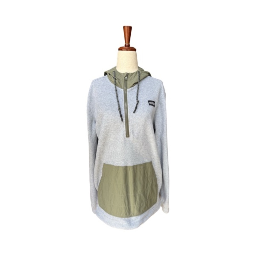 Summer Sessions Gray/Olive Oversized Long Sleeve Fleece Hoodie Size Small